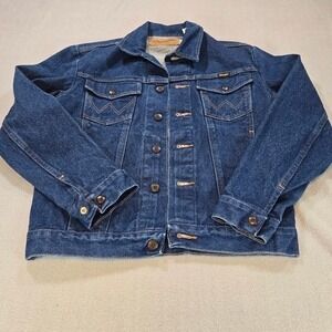 Wrangler Denim Jacket Mens Small Blue Authentic Western Trucker Button‎ Front